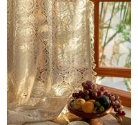 YJ YANJUN Boho Crochet Curtains with Tassel 63 Inch Length 2 Panel Sets Vintage Floral Pattern Lace Sheer Drapes Rod Pocket Privacy Cottage Curtains for Bedroom Living Room Bay Window W59 x L63 Beige