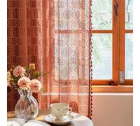 YJ YANJUN Boho Fall Kitchen Curtains 54 inch Length 2 Panels Retro Burnt Orange Sheer Lace Curtains Short with Tassels for Bedroom Bathroom Privacy & Lightweight Rod Pocket W59 x L54 Rust Terracotta