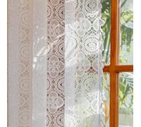 YJ YANJUN Boho Lace Curtains 63 Inch Length 2 Panel Sets White Crochet Curtains with Tassel Vintage Rustic Farmhouse Voile Sheer Drapes Privacy Short Curtains for Bedroom Living Room W59 x L63 White