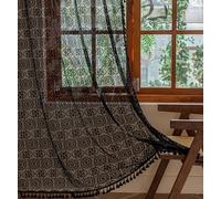 YJ YANJUN Boho Lace Curtains 72 inches Long 2 Panels -Vintage Floral Crochet Sheer Panels with Tassel for Living Room Bedroom Light Filtering Victorian Gothic Halloween Witchy Drapes Black W59 x L72
