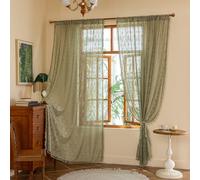 YJ YANJUN Boho Lace Curtains 84 Inches Long, Vintage Crochet Doily Pattern, Spring Sage Green Sheer Curtains for Living Room Bedroom Nursery, Farmhouse & Cottage Chic Style, W59 x L84-2 Panels