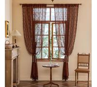 YJ YANJUN Boho Lace Curtains 96 Inches Long 2 Panels Retro Floral Hollow Tassel Curtain Panles Shabby Chic Sheer Brown Curtains for Living Room Bedroom Home Office Light Filtering 52" W x 96" L Brown