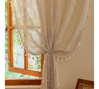 YJ YANJUN Boho Sheer Curtains 90 Inches Long 2 Panels Vintage Crochet Lace Curtains with Tassel for Living Room Bohemian Farmhouse Hollow Drapes for Glass Slide Patio Door Beige W59 x L90