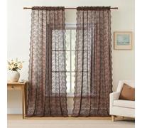 YJ YANJUN Brown Vintage Lace Curtains 108 inches Extra Long, Floral Retro Sheer Curtain Panels for Tall Windows & Living Room, Elegant Light Filtering Window Treatment, Set of 2 W52 X L108