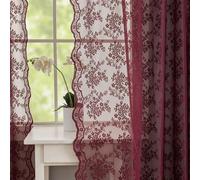 YJ YANJUN Burgundy Net Curtains 54 Drop Pair Shabby Chic Floral Sheer Lace Curtains for Bedroom Kitchen Short Window Scalloped Edges Voile Panel Rod Pocket 52" W x 54" L Inch(132cm x 137cm) Dark Red