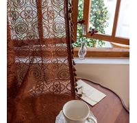 YJ YANJUN Caramel Brown Sheer Curtains 72 Inches Long 2 Panel Shabby Chic Floral Lace Curtain Panels with Tassel Bohemian Curtains for Living Room/Bedroom/Patio Door/Sliding Door W59 x L72 Tan Brown