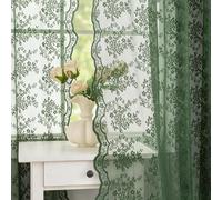 YJ YANJUN Dark Green Net Curtains for Windows 54 Drop Vintage Victorian Floral Sheer Lace Curtains for Bedroom Short Window Voile Rod Pocket - 2 Panels 52 W x 54 L Inch(132cm x 137cm)