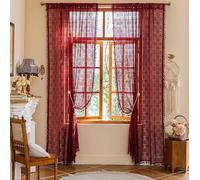 YJ YANJUN Dark Red Christmas Living Room Curtains 90 Inches Long 2 Panels Boho Burgundy Sheer Curtains for Patio Sliding Door Rod Pocket Holiday Wedding Party Christmas Decor 52" W x 90" L Wine