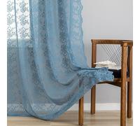 YJ YANJUN Dusty Blue Curtains 72 Inches Long 2 Panels Set Antique Country Boho Lace Slate Blue Curtain for Playroom Living Room Bathroom Rod Pocket Semi Sheer Privacy Drapes W52 X L72 Grey Blue Denim