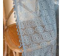 YJ YANJUN Dusty Blue Sheer Curtains -54 Inch Length, Vintage Short Crochet Lace Curtains for Bedroom, Bathroom & Basement, Light Filtering Rustic Farmhouse Boho Kitchen Decor,2 Panles W59 x L54