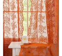 YJ YANJUN Fall Kitchen Curtains 45 in Length 2 Panels Burnt Orange Lace Voile for Small Window Privacy Rustic Short Boho for Bathroom Living Room RV 52x45