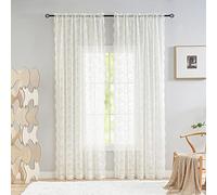 YJ YANJUN Floral Lace Curtains 96 inches Long 2 Panels Set French Country Shabby Chic Sheer Curtains for Living Room Window Light Filtering Rod Pocket 52 x 96 Inch Ivory