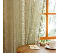 YJ YANJUN Green Boho Kitchen Curtains- W59 X L54 inch Length 2 Panels, Cute Short Semi Sheer Lace Curtains for Bedroom Laundry Room, Vintage Hollow Crochet Floral Pattern, Rod Pocket Sage Green