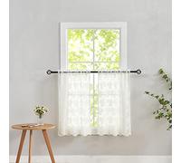YJ YANJUN Lace Curtains - 36 Inch Length Ivory Country Cafe Sheer Tier Curtains for Kitchen & Bathroom - 2 Panels, 26 x 36 Inch