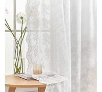 YJ YANJUN Lace Curtains for Windows 60 inch Drop Vintage Flowers and Branch Net Curtains for Old House Shabby Chic Sheer Voile Curtain 2 Panels 132cm Width x 152cm Drop (52"x 60")