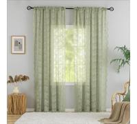 YJ YANJUN Lace Green Sheer Curtains 96 Inches Long for Living Room Old Time Scalloped Closet Curtains Rod Pocket Boho Privacy Filtering Floral Drapes Floor Length 1 Pair 52Wx96L Grey Green