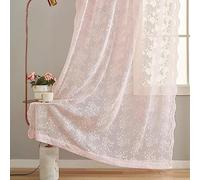 YJ YANJUN Light Pink Sheer Voile Curtains - 90 Drop Pair, Victorian Lace, Living Room, Dining Room, Patio Doors Nets, 132cm W x 229cm Drop