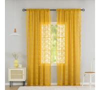 YJ YANJUN Mustard Yellow Curtains, 96 Inches Long for Living Room, Retro Lace, Mid Century Modern, Light Filtering Sheer, 2 Panels Set, 8ft