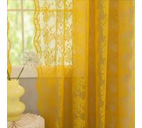 YJ YANJUN Mustard Yellow Sheer Curtains 63 Inch Length 2 Panels Elegant Gold Lace Curtains Boho Privacy Drapes for Living Room,Bedroom Dining Room Autumn Fall Decor W52 X L63 inch Mustard Gold