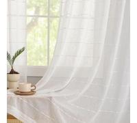 YJ YANJUN Off White Sheer Curtains 108 inches Long Stripe Pattern Linen Textured High Ceiling to Floor Curtains for Patio Door Bohemian 9 FT Drapes for Living Room 2 Panels Set 52" W x 108" Off White