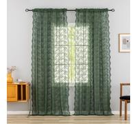 YJ YANJUN Olive Green Lace Curtains - 96 Inch Vintage Floral Boho Curtains, 2 Panels, Light Filter, Privacy, Rod Pocket, 8 FT, 52Wx96L, Emerald Dark Green