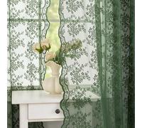 YJ YANJUN Olive Green Sheer Curtains 63 Inch Length 1 Pair Vintage Pretty Floral Lace Semi Transparent Voile for Bedroom Kitchen Sunroom Bohemian Christmas Decor Rod Pocket W52 x L63 Moss Dark Green
