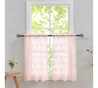 YJ YANJUN Pink Bathroom Window Curtain Short Princess Curtains for Little Girls Room Half Curtains for Windows Tier Voile Cafe Curtain 30 Inch Length for Kitchen Bedroom Rod Pocket Pink Boho Decor