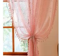 YJ YANJUN Pink Boho Curtains 72 Inches Long 2 Panels Set Romantic Flower Sheer Lace Curtains with Tassel for Bedroom Living Room Dining Room Farmhouse & Cottage Home Décor 59 x 72 Inch, Soft Pink