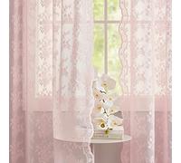 YJ YANJUN Pink Floral Curtains 54 inch Length 2 Panels for Kitchen Vintage Lace Short Curtains for Living Room Bedroom Bathroom Window Voile Sheer Panels Baby Girl Nursery Decor 52" W x 54" L, Pink