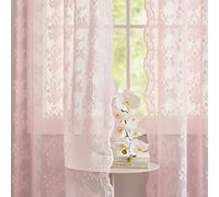 YJ YANJUN Pink Sheer Curtains 84 inches Long 2 Panels Pretty Pastel Floral Lace Curtains for Girl Bedroom Pricess Room Decor 52 x 84 Inch