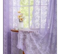 YJ YANJUN Purple Lace Curtains 2 Panels 72 Inches Long Modern Minimal Lavender Floral Panels for Bedroom Living Room Rod Pocket Boho French Country Sabby Chic Girls Room Decor 52" W x72 Lilac