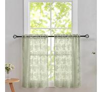 YJ YANJUN Sage Green 24 Inch Long Boho Lace Cafe Curtains for Small Windows - Light Filtering Scalloped Edges Sheer Tier for Bathroom Basement 26x24 Inch