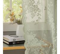 YJ YANJUN Sage Green Sheer Curtains 72 Inch Long 2 Panels Floral Patterned Boho Net Curtains Privacy Lace Gauze Curtain Panels for Boy Bedroom Room Divinding Closet Door 6 FT Length Light Sage