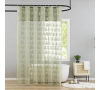 YJ YANJUN Sage Green Shower Curtain for Bathroom, Rustic Floral Lace Sheer Shower Curtain with Attached Valance, Elegant Scalloped Edge Shower Curtain, 72 x 72 inch, Green
