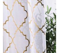 YJ YANJUN Sheer Curtains 45 inch Length for Kitchen Window Cafe Curtains Half Window Treatments Rod Pocket Light Filtering Short Curtains 45L x 52W 2 Panels - White Gold