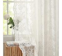 YJ YANJUN Sheer Lace Curtains for Bedroom - Ivory Elegant Victorian Curtains with Scalloped Edges, Floral Pattern - 52 x 63 Inch, Ivory