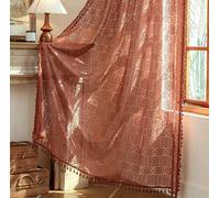 YJ YANJUN Sheer Orange Curtains 96 inches Long, 2 Panels Set, Boho Crochet & Tassel Trim Design, Rust Color Lace Curtains for Living Room, Privacy Fall Halloween Rustic Decor 59" W x 96" L Terracotta