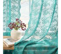 YJ YANJUN Vintage Lace Curtains 84 Inches Long-Victorian Floral Teal Sheer Curtain Panels for Living Room Bedroom Boho Farmhouse Shabby Chic Drapes Light Filtering 2 Panels 52W x 84L Dark Cyan