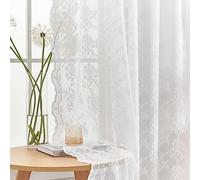 YJ YANJUN White Lace Curtains 102 inch Long 2 Panels Cottagecore Vibe Floral Sheer Curtains for Bedroom Sliding Glass Door Light Filtering Bohemian Farmhouse Country Decor W52 X L102