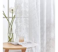 YJ YANJUN White Lace Curtains 84" Long, 2 Panel-Antique Style Chalet Chic Sheer Curtains 52" x 84" White