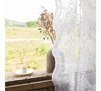 YJ YANJUN White Sheer Curtains, 2 Panels, Retro, Rustic Cottage Core, Floral Lace Panels for Small Window, Bathroom, Kitchen, Spa, Office, 132W x 137cm L, White