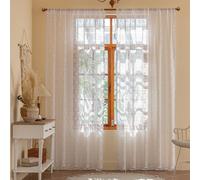 YJ YANJUN White Tassel Curtains 96 Inches Long 2 Panels Victorian Lace Curtains with Tassel Vintage Floral Sheer Drapes Rod Pocket Shabby Chic Cottage Curtains for Bedroom Living Room 8FT 59W x 96L