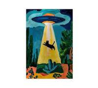 YJACED Cat Print Funny Altered Art Print UFO Matisse Abduction Funny Gift Black Cat Poster Canvas Poster Bedroom Decor Landscape Office Room Decor Gift 20x30inch(50x75cm)
