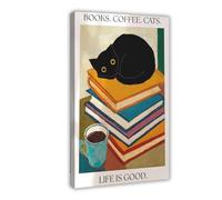 YJACED Cat Print Funny Bistro Books Coffee Posters Canvas Poster Wall Art Decor Print Picture Paintings for Living Room Bedroom Decoration 08x12inch(20x30cm)