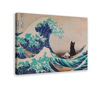 YJACED Cat Print The Great Wave Funny Poster Canvas Poster Wall Art Decor Print Picture Paintings for Living Room Bedroom Decoration 08x12inch(20x30cm)