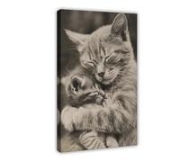 YJACED Mom & Baby Cat, Cute Animal Family Canvas Poster Bedroom Decor Landscape Office Room Decor Gift 20x30inch(50x75cm)