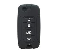 YJADHU Key Bag 4 Button Remote Car Key Cover Interior Accessories Flip Key Cover Cap, Fit for Jeep Renegade Compass Patriot Liberty 2016,Black