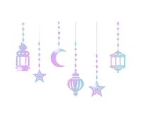Yjcnelcr 6Pcs Eid Ramadans Banners Decoration Star Moon Lamp Hanging Streamers Garlands Ornaments Eid Muslims Party Supplies