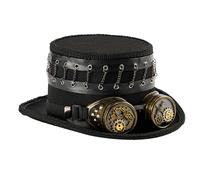 Yjcnelcr Industrial Styles Top Hat With Articulated Goggles And Metal Chain Decorations For Halloween Costume Stage Performances Vintage Industrial Chain Hat
