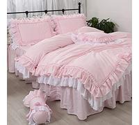 YJDCX Farmhouse Pink Home Textiles Bedding Set Simple Princess Style Double Layer Ruffle Lace Duvet Cover Single Double King Queen Size Comforter for Kids Girl Adult,Full